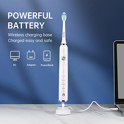 JTF Electric Toothbrush for Adults - Rechargeable Sonic Toothbrush with 6 Brush Heads & Travel Case, Deep Clean 5 Modes, Power Electric Toothbrush with Smart Timer, Black