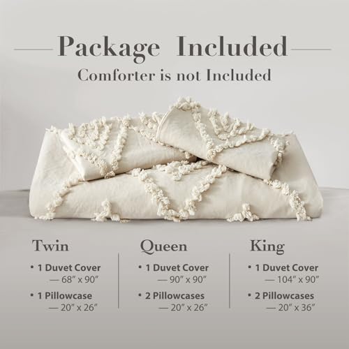 Oli Anderson Tufted Duvet Cover Twin Size, Soft and Lightweight Duvet Covers Set for All Seasons, 2 Pieces Boho Embroidery Shabby Chic Bedding Set (Beige, Twin, 68" x 90")