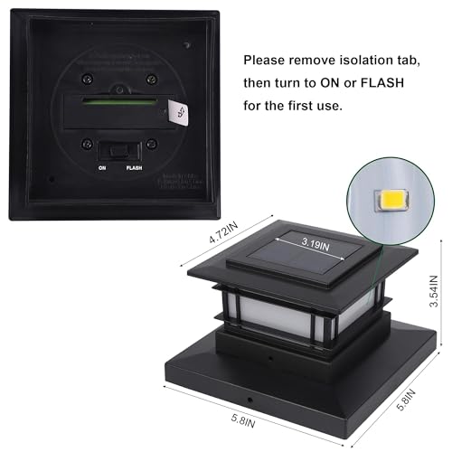 Dynaming 2 Pack Solar Post Cap Lights Outdoor with Flickering Flame Light, Fence Post Solar Lights Fit for 4x4 5x5 6x6 Vinyl/Wooden Posts, High Brightness SMD LED Lighting Decor for Garden Deck Patio