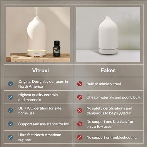 Vitruvi Stone Diffuser, Ceramic Ultrasonic Essential Oil Diffuser for Aromatherapy | Ceramic Diffuser, Diffusers for Home, Oil Diffuser, Room Decor | Black, 90ml Capacity