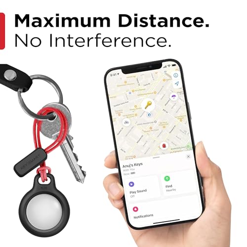 KeySmart AirClip Apple Airtag Keychain Holder - Twist and Lock Air Tag Holder, Includes Loop Strap and Black Key Ring (Black, 1 Pack)