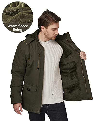 WenVen Men's Winter Warm Thickened Cotton Parka Jacket Army Green S