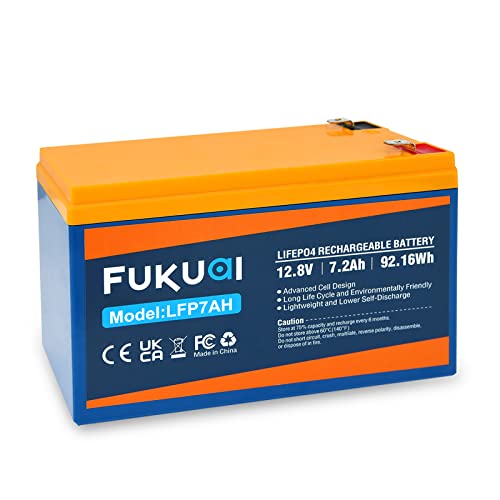 Fukuai 12V 7.2Ah Lithium LiFePO4 Deep Cycle Battery, 2000+ Cycles Rechargeable Battery Built-in BMS,Lithium Iron Phosphate Battery for Solar/Wind Power, UPS,Scooters, Fish Finder,Power Wheels