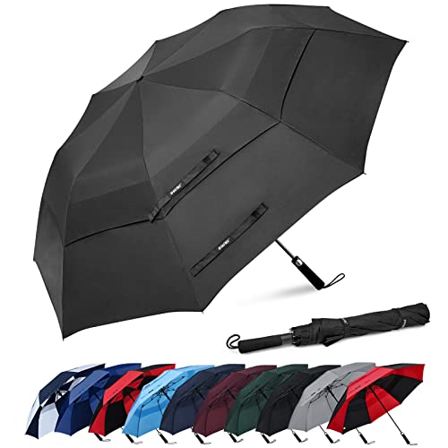 G4Free 62 Inch Portable Golf Umbrella Large Oversize Double Canopy Vented Windproof Waterproof Automatic Open Stick Umbrellas for Men Women(Black)