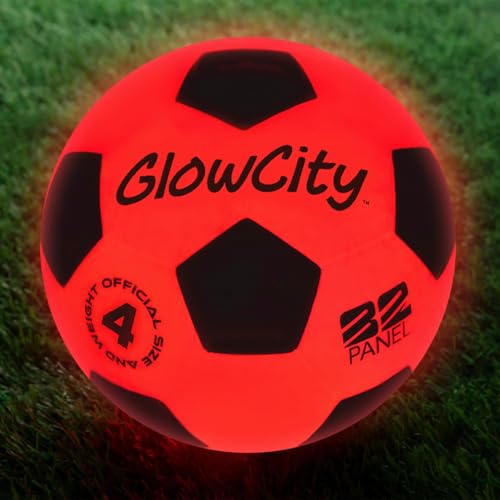 GlowCity Light Up Soccer Ball, Glow in The Dark Ball, Size 4 LED Glow Soccer Ball, Impact Activated, Durable for Outdoor Play, Great Birthday for Boys, Girls & Teens Ages 8-12+
