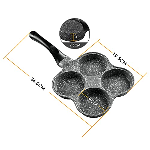 Buecmue Rustless Egg Frying Pan | 4-Cup Nonstick Easy Clean Egg Cooker Omelet Pan For Breakfast Swedish Pancake, Plett, Crepe Pan Gas Stove and Other Stoves Cookware