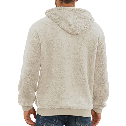 PEGENO Mens Fashion Fuzzy Pullover Hoodies Long Sleeve Casual Fleece Pullover Hoodies Sweatshirts（Brown Small）