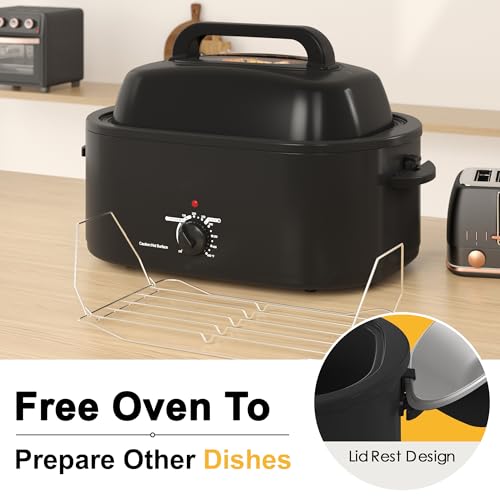 Sunvivi Roaster Oven, 24 Quart Electric Roaster Oven with Self-Basting Lid, Turkey Roaster Oven Buffet with Removable Pan, Cool-Touch Handles, Black