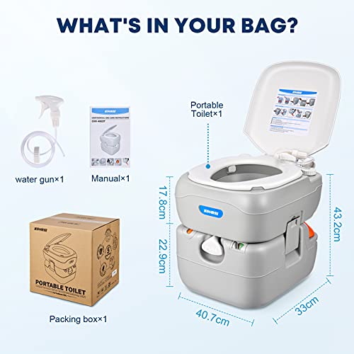 Kohree 5.8 Gallon Portable Toilet: Camping Toilet Porta Potty for Adults - Detachable Holding Tank, Carry Handle, Level Indicator,Leak-Proof Toilet for Camper Home Use Travel Boat Trailer Trucker Van