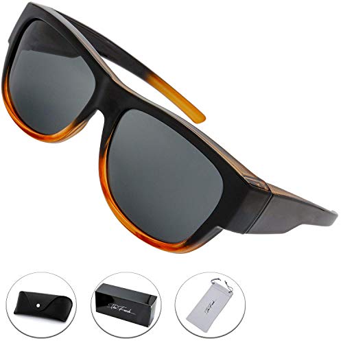 The Fresh High Definition Polarized Wrap Around Shield Sunglasses Over Prescription Glasses - Leather Eyeglasses Case (F616 Brown/Floral Flower Print, Brown)