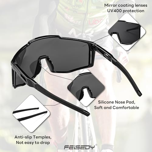 FEISEDY Sports Sunglasses Youth Baseball Cycling Sunglasses Teens Tennis Sunglasses Sun Glasses Men Women B0061