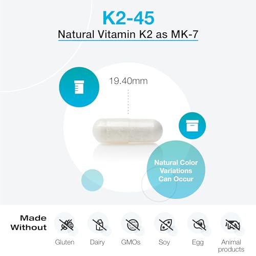 XYMOGEN K2-45 Vitamin K - Vitamin K2 MK-7 Derived from Non-GMO Soybeans - The Most Bioavailable Form of Vitamin K2 Supplement Available - Supports Cardiovascular + Bone Health (60 Capsules)