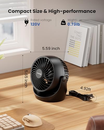 Gaiatop Air Circulator Fan, Portable Desk Fan Table Fan Dorm Fan, 5-Inch Small Fan 3 Speed with 360° Adjustable Tilt Energy-Saving Quiet Fan for Home, Office, Bedside, Bedroom, Bathroom