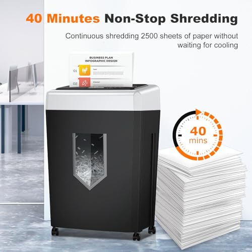 Bonsaii 15-Sheet Office Paper Shredder, 40 Mins Heavy Duty Shredder for Home Office, Crosscut Shreder with Anti-Jam System & P-4 High Security Supports CD/Credit Cards/Staple,5 Gal Pullout Bin C169-B