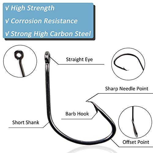 Fishing Circle Hooks Strong High Carbon Steel Offset Catfish Fishing Hooks for Bass Trout Freshwater Saltwater 8/0 100pcs