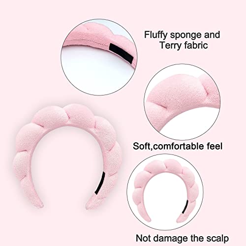 Yiwafu Spa Headband for Women, Sponge Headband for Washing Face Wristband Set, Makeup Headband, Skincare Headbands for Makeup Removal, Shower, Hair Accessories((Pink))