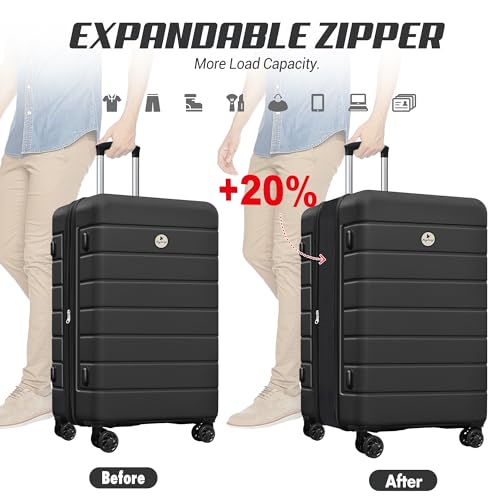 KEYTANG Classic Light Weight Hardside Expandable Spinner Wheels Luggage Suitcase W/TSA Lock, Apricot Black, 3 Piece Set