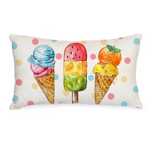 AACORS Summer Pillow Cover 12x20 Inch Ice Cream Cones Decor Polka Dots Farmhouse Seasonal Decorative Pillow Case for Home Sofa Couch AA540-12