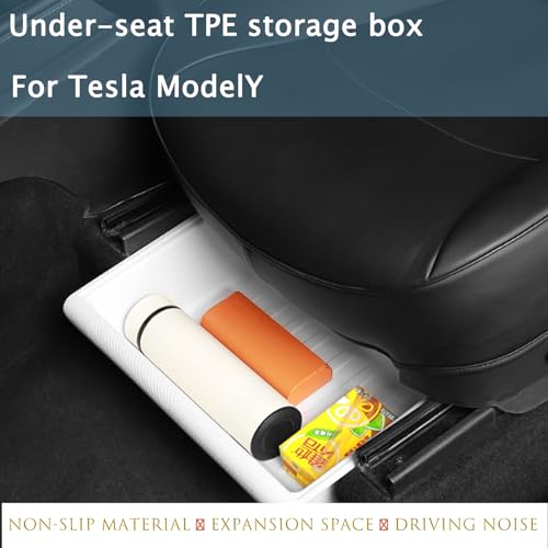 JAMESVAN Under Seat Storage Organizer for Tesla Model Y 2021-2024,TPE Rubber Material Waterproof Under Seat Storage Box with Lid,Compatible with Tesla Model Y Hidden Underseat Bins Tray (White)