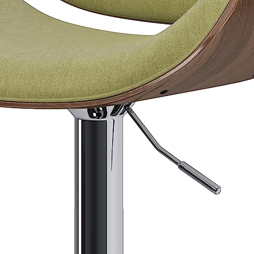 SIMPLIHOME Marana 33 Inch Wide Mid Century Modern Bentwood Adjustable Height Gas Lift Bar Stool in Acid Green Polyester Linen Fabric, for The Dining Room and Kitchen