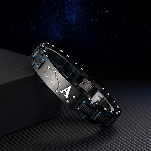 Zillaly men's stainless steel dual color bracelet, black and blue ion plated black, gift for men's husbands, fathers, and sons (blue-blackW)