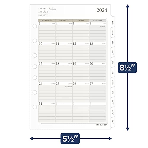 AT-A-GLANCE 2024 Monthly Planner Refill, 5-1/2" x 8-1/2", Desk Size, Loose-Leaf, Ruled Blocks (481-685Y-24)