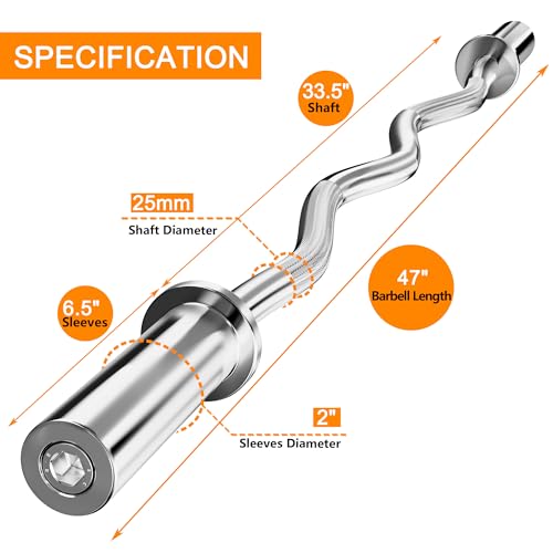 Olympic Barbell Bar 2 Inch EZ Curl Bar for Biceps Olympic Bar for Squats Weightlifting Powerlifting Strength Training Bar for Home Gym Olympic Curl Bar Standard Olympic Bar for Bench Press