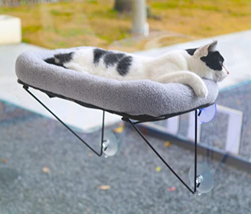 Zakkart Cat Window Perch - 100% Metal Supported from Below - Comes with Warm Spacious Pet Bed - Cat Window Hammock for Large Cats & Kittens - for Sunbathing, Napping & Overlooking (White)