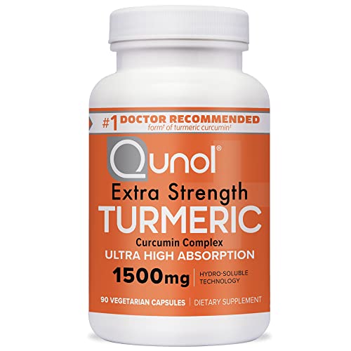 Qunol Turmeric Curcumin Capsules, 1500mg Extra Strength Supplement, Patented Hydro-Soluble Technology, Alternative to Turmeric Curcumin with Black Pepper, 90 Veggie Capsules