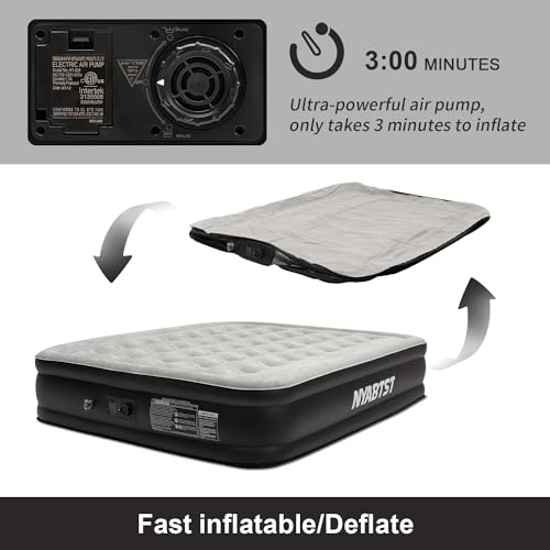 Nyabtst Air Mattress Queen with Built in Pump 16" Twin air Mattress, Soft Flocked Air Mattress with Automatic Inflation and deflation Function Very Suitable Guests Overnight,Camping and Family Game