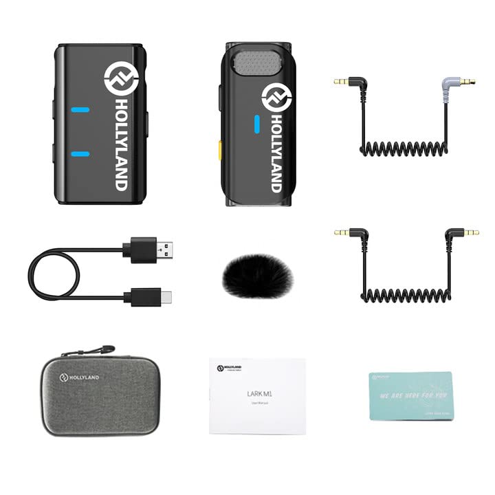 Hollyland Lark M1 Wireless Lavalier Microphone (1TX+1RX, No Charging Case) Compatible with iPhone Android Camera, 650ft 8h Noise Reduction Lapel Mic for YouTube, Interview, Recording, Vlog, Black