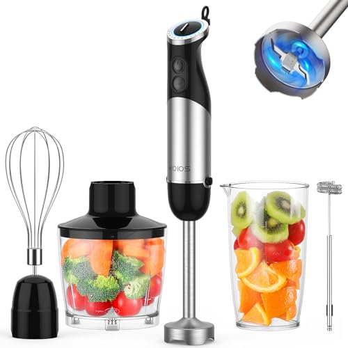 KOIOS Upgraded Immersion Blender Handheld, 1000W 12-Speed 5 in 1 Hand Mixer Stick Blender with 304 Stainless Steel Blade,Food Processor,Beaker,Egg Whisk&Milk Frother,Non-BPA,Smoothies Purée Baby Food