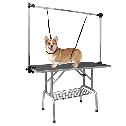 LOVMOR 36 Inch Dog Grooming Table,Adjustable Home Pet Grooming Tables with Arm/Noose/Mesh Tray