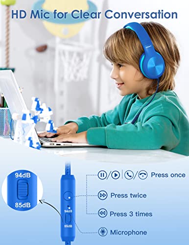 Nabevi Headphones for Kids for School, Kids Headphones with Microphone, Sharing Function, 85dB/94dB Safe Volume Limit, HD Sound, Over Ear Kids Headphones for School, On-line Study, Travel [Violet]