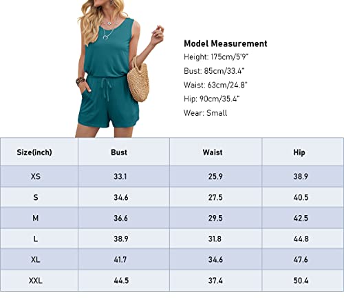 DouBCQ Womens Summer Casual Sleeveless Loose Jumpsuits Romper with Pockets (White Flower Black,Small)