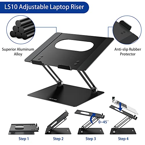 BESIGN LS10 Aluminum Laptop Stand, Ergonomic Adjustable Notebook Riser Holder Computer Stand Compatible with Air, Pro, Dell, HP, Lenovo More 10-14" Laptops, Black