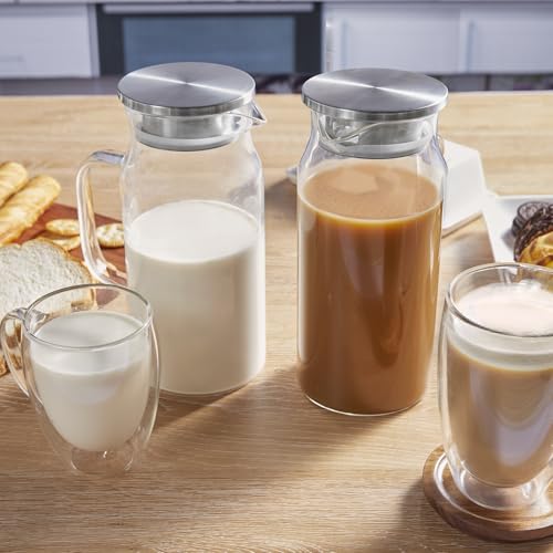 1.2 Liter 40 oz Small Glass Pitcher with Lid and Spout, Glass Carafe for Hot/Cold Water, Iced Tea Jug for Coffee, Juice and Homemade Beverage
