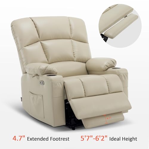 MCombo Oversized Dual Motor Power Lift Recliner Chair Sofa with Massage and Heat for Big Elderly People, Infinite Position, USB Ports, Faux Leather R7688 (Beige, Large-Oversize)