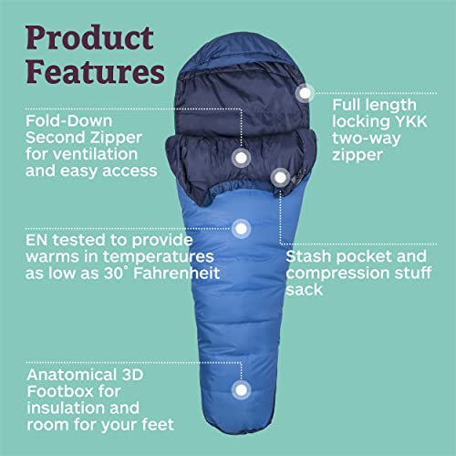 Marmot Men's Trestles 15° Sleeping Bag | Insulated, Water-Resistant, Left-Zip, Cobalt Blue/Blue Night, Long