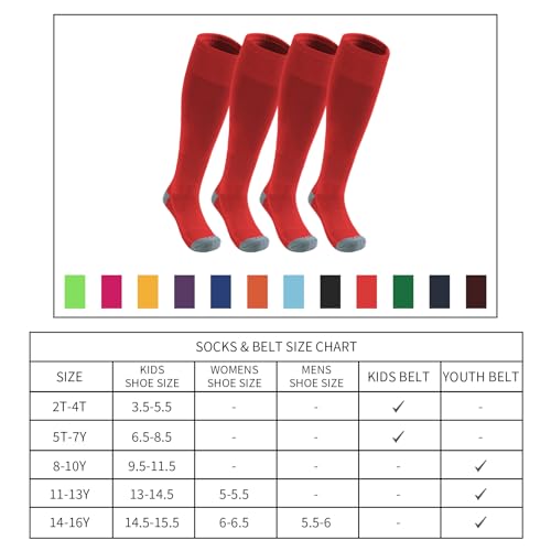 QBK Toddler Baseball Socks Youth Softball Tee Ball Kids Soccer Socks for Boy Girl 2 Pairs Maroon