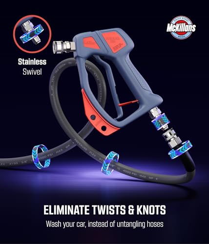 McKillans® Swivel Gun PRO - Short Pressure Washer Gun with Swivel - Innovative Nozzle Holder - High Pressure Washer Handle - 3/8" Male Plug & 1/4” Quick Connect Coupler - Car Wash Power Water Gun