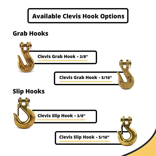 DC Cargo G70 Clevis Slip Hook with Safety Latch (Pack of 10) – 3/8 Inch Grade 70 Clevis Hooks – Heavy Duty for Trailer Truck Transport - 6,600 Lbs