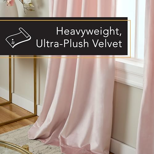 TOWN & COUNTRY LUXE Velour Solid Heavyweight Indoor Curtains, Light Filtering Opacity, Triple Pinch Pleat Top, Plush Velvet, 2-Pack Set, 63", Blush