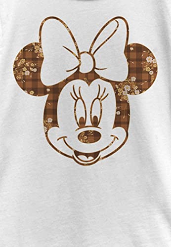 Disney Characters Fall Floral Plaid Minnie Girl's Solid Crew Tee, White, X-Small