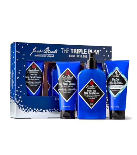 Jack Black The Triple Play Gift Set for Men – Pure Clean Daily Facial Cleanser, Double-Duty Face Moisturizer with SPF 20, and Big Sir Body & Hair Cleanser - Men’s Hydrating Skincare Kit