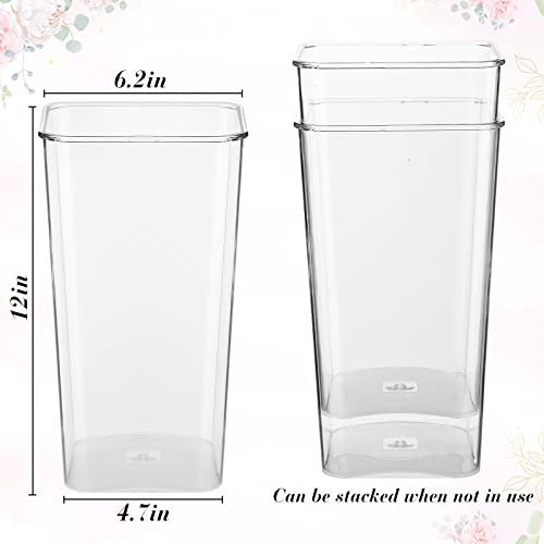 Roowest 6 Pieces Plastic Vase Acrylic Flower Square Tapered Flowers Vase Tall Centerpieces for Table Wedding Kitchen Florist Arrangements(6 x 12 Inch)