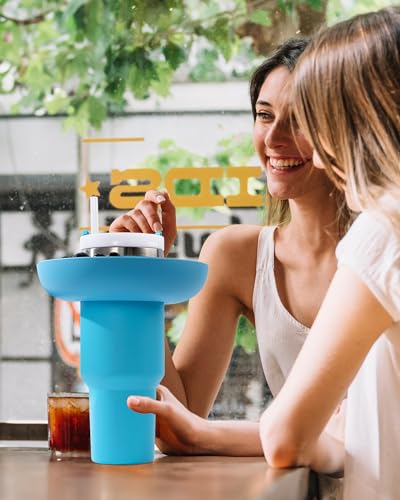 ALIENSX Snack Bowl for Stanley 30 oz Tumbler with Handle, Reusable Snack Ring for Stanley 30oz Cup, Silicone Snack Tray Bowl with Four Compartments, Water Bottle Accessories (Blue)