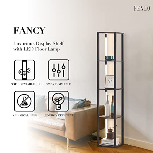 FENLO Fancy - LED Display Shelf with Dimmable Lights, LED Shelf Floor Lamps for Living Room, Sturdy Corner Shelf Curio Cabinet Display, Tall Floor Lamps with Shelves