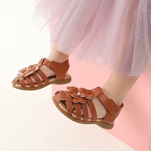 DREAM PAIRS Girls Closed-Toe Flower Summer Dress Sandals Shoes Toddler/Little Kid,Size 1 Little Kid,Milky/White,KSD214