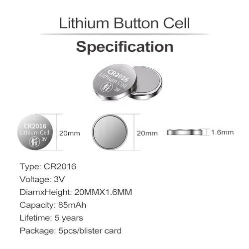 PGSONIC CR2016 3V Lithium Coin Battery (15-Pack), Powerful, Reliable and Leak-Free